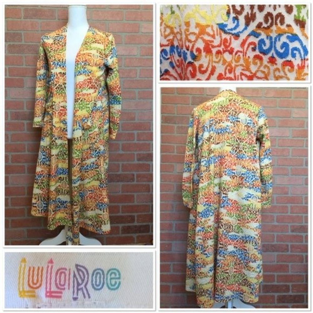 Lularoe Sarah long Cardigan Small rainbow kaleidoscope design duster